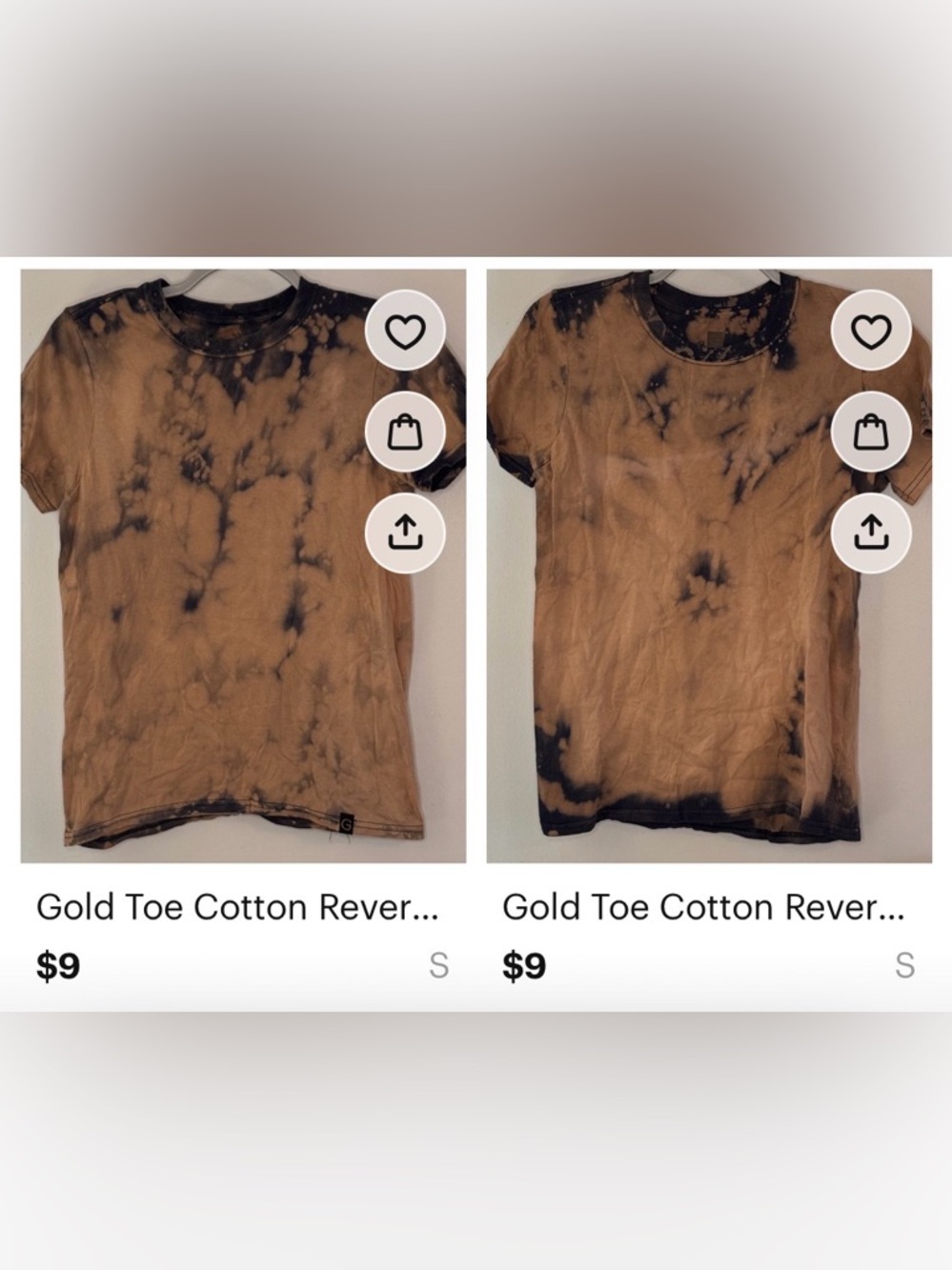 2 for $10 Gold Toe Cotton Reverse Tie-Dye Crewneck T-Shirt - Brown/Navy small